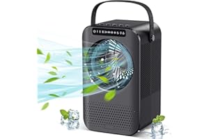 Raofuo Air Cooler, 4 IN 1 Personal Air Conditioner Fan Portable Cooling Fan 600ML Water Tank 3 Speed Fan 2/4H Timer 7 Color Light Black for Room, Office,Kitchen