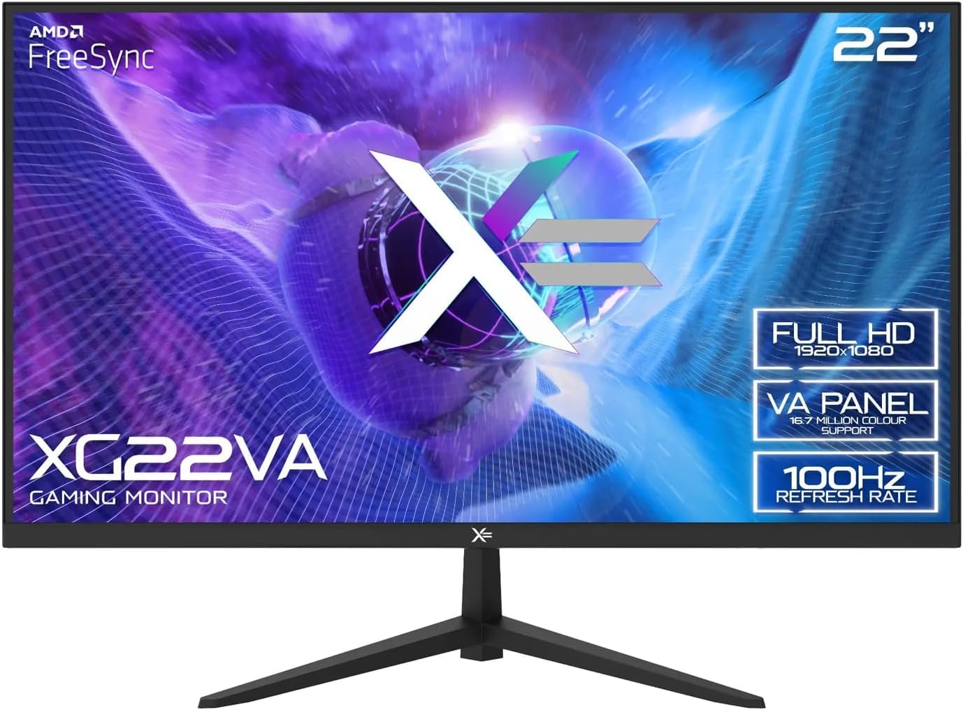 ADMI 𝗫= 21.5 Inch Gaming Monitor • FULL HD 1920x1080p Monitor • 100Hz • 12ms MPRT • VA Panel • FreeSync • HDMI/VGA • Monitor with Speakers • 75x75 VESA Mountable (Model: XG22VA | Black)