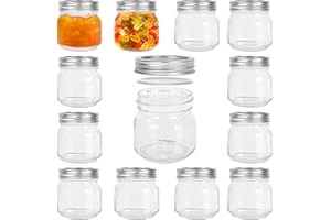 Yishik 12 Pack 250ml Regular Mason Jars with Leak-proof Split-type Silver Lids,8oz Reusable Glass Canning Jar for Jam,Fruits Storage,Party/Wedding Favors,Homemade Gift