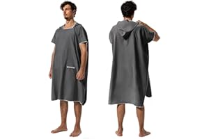 Winthome Poncho Surf Secado Rápido, Poncho Microfibra Ayuda de Cambio de Playa, Bata de Baño con Bolsillo y Capucha, Manta Poncho para Hombre Mujer, Natación Surf Playas Duchas, Viajes (Gris, M)