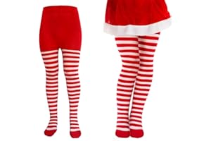 ALLY-MAGIC Christmas Striped Tights Kids, Red Green Striped Socks Full Footed Striped Socks, Xmas Fancy Dress Costume Stockings for Girls Christmas Cosplay Dress Up Accessories