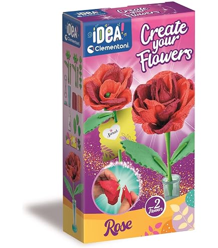 Clementoni Idea - Create Your Flowers, Kit créatif pour composer des fleurs, enfants 8 ans avec 2 tulipes en papier à assembler et personnaliser, idée cadeau de jeu Made in Italy, Langue italienne