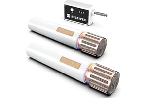 ECHOMUSSY Micrófono Inalámbrico, Microfono con Conexión de Chip Uno a Uno, Luces LED Controlables, 40H de Duración, Alcance de 60 m, Micrófono con Control de Volumen para Cantar, Hablar
