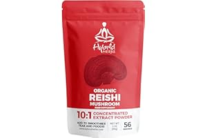 HYBRID HERBS – Organic REISHI Mushroom Powder 10X Strength - Natural Supplement for Immunity, Skin, Stress & Sleep Support with Beta Glucans & Terpenes | HIGH Potency 10:1 Extract - 56 Serving (56g)