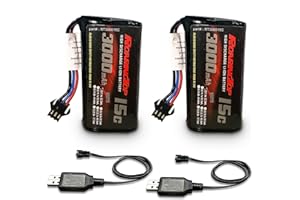 RoaringTop 3000mAh 2S 7.4V Lithium Ion Battery with SM-3P Plug, Used for DE43 DE60 RC Racing RC Car Battery 1575 Dump Truck Engineering Truck Toy Car