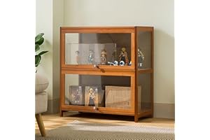 KUYATE Glass display cabinet, glass door antique cabinet, antique cabinet display cabinet with natural bamboo frame, single door design, sealed and dustproof 60x32x73cm/L23.6xW12.6xH28.7in Brown