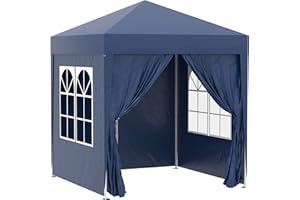 Outsunny 2 x 2 m Garden Pop Up Gazebo, Wedding Party Tent Marquee, Water Resistant Awning Canopy With Sidewalls, Windows, Carry Bag, Blue