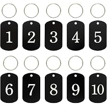 Gegraveerde Aluminium Nummerlabels 1-50 – Met Ring, Zwart – Voor Sleutelhangers, Bagage, Gereedschap