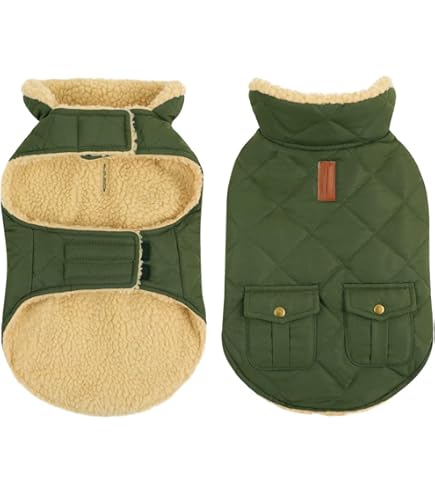 CITÉTOILE Warme hondenjas, fleece winterjas voor kleine, middelgrote en grote honden, hondenjas, hondenkleding, hondentrui, harnas met gat, chihuahua, S, groen-paars geruit