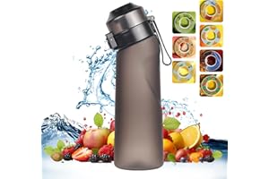 DPZO Air Gour Up Bouteille 650ML Avec 7 sul Saveur Gout Pods,Bouteille d'eau Parfumée Sans Avec Paille-0 Sugar 0 Crie et tasse d'eau (Noir Givré +7 Gousses de Saveur)