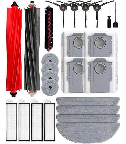 Kit Accesorios Recambios para Roborock Q5 Pro+/Q5 Pro/Q8 Max+/Q8 Max Aspiradora, Repuestos para Roborock, 2 Cepillo Principal,4 Filtros HEPA, 4 Paños de Limpieza,6 Cepillos Laterales,4 Bolsa de Polvo