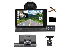 Hodozzy Kamera samochodowa FHD na deskę rozdzielczą, ekran dotykowy o przekątnej 4", ekran dotykowy Full HD 1080p, 3 kamery, nagrywanie w pętli, WDR Super widoczność w nocy, czujnik G, czujnik