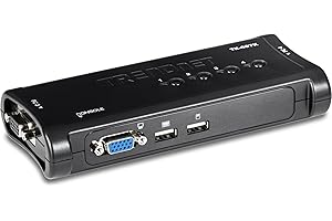 TRENDnet 4-Port USB KVM Switch Kit, VGA and USB Connections, 2048 x 1536 Resolution, Cabling Included, Control Up to 4 Computers, Compliant with Window, Linux, and Mac OS, White, TK-407K