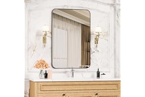 antok Badspiegel Schwarz 50x70cm Rechteckiger Spiegel Badezimmer Spiegel Wandspiegel mit Metall Rahmen für Badezimmer, Waschräume, Schlafzimmer