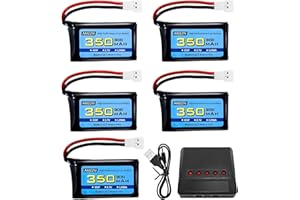 AMZZN 5PCS 3.7V 350mAh 1S Lipo Battery with Molex Plug and Charger for Syma X11C WLToys V911S RC Drone,XK A150 BF-109 FX651 FX621 Z60 Jet F-16 F-22 F-35 Glider
