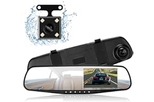 Podazz 4.3'' Dashcam Voiture Avant et Arrière, Full HD 1080P Rétroviseur Écran Caméra Embarquée Voiture, Grand Angle de 170° Vision Nocturne avec Assistance inversée