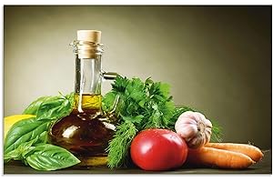 ARTLAND Küchenrückwand Glas mit Motiv Spritzschutz Küche 80x50 cm Design Essen Lebensmittel Gemüse Tomate Kräuter Gewürze T5LT