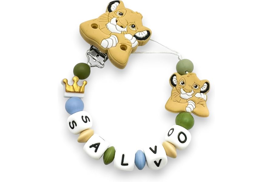 Catenella Portaciuccio Personalizzata con Nome per Neonati, Clip Ciuccio Universale Anticaduta, Idea Regalo Nascita (Simba)