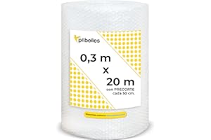 PILBELLES Papel Burbujas Embalaje Mudanza Múltiples Medidas | 30 cm x 20 metros Precortado a 50 cm | Rollo de Plástico de Burbujas para Embalar, Envíos, Protector Muebles, Alta Protección