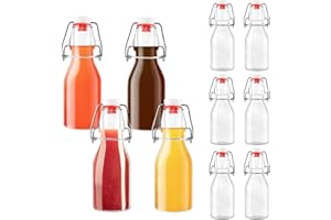 ACOMTUO Set da 10 Bottiglie Costolata in Vetro con Tappo Ermetico, Bottigliette di Vetro Piccole, 250ml Bottiglie a Chiusura ermetica, Contenitori in vetro per Bevande Fatte in Casa, Birra, Liquori, Succhi