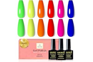 YSUVIN Semipermanente Unghie Neon, 6 Colori Verde Fluo Naranja Rosa Pequeño Azul Neon Smalto Semipermanente Unghie, Smalto Unghie Soak Off UV/LED Lampada Nail Art Set, 8ml