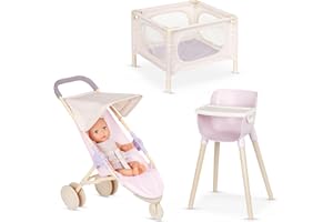 LullaBaby 14-inch Realistic Fair Skin Tone & Blue Eyes Playpen, High Chair & Jogger Stroller Set – Pretend Play – Toys for Kids Ages 2 & Up – Baby Doll & Nursery Playset, LBY7633C1Z, Multi, Small