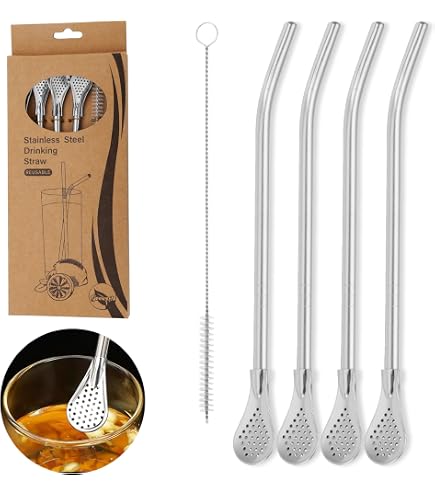 10 Pailles Cuillères En Acier Inoxydable Réutilisables - Longueur 22cm, Avec 2 Brosses De Nettoyage