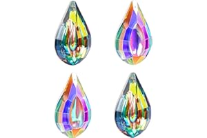 LULUDA Kryształowe łapacze słońca, łezka, pryzmat, kryształy, 76 mm, kolorowe, wklęsłe łezki, lampa, pryzmaty, części, kryształ, łapacz słońca, dekoracje do okien, ogrodu, drzewa, żyrandol, zasłona, 4 szt