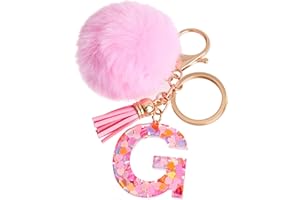 Vorysum Llavero con Letra Llavero Inicial Regalo de niña Mujer Bola Peluda Llavero Decorar para Bolso Mochila Llavero con Borla Dorada Llavero Mujer