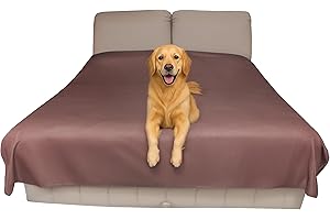 SILLY LEGACY Wasserdichte Bettschutzauflage (extra große, 254 x 244 cm; braun) – Weiche, dünne und beidseitig verwendbare Decke für Hunde, Katzen, andere Haustiere; Inkontinenz, Urin, Schmutz, Tierhaare, Speichel