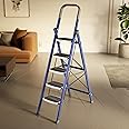amazon basics Super Clamber - Non-Trip and Flat-Foldable Step Ladder, with Anti-Skid Steps, 5 Steps (Steel, Blue & White)