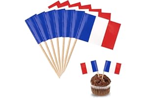YXHZVON Francia Bandiera Stuzzicadenti, 100 Pezzi Cocktail Stick Bandiere Mini Bandiera Cupcake Toppers Stick per Festa Cibo Torta Frutta Piatti Festa Pub Decorazione