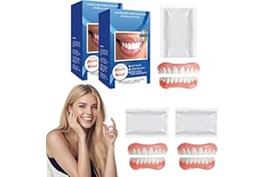 Hidreat 2 Pcs Silicone Dentures Full Mouth Kit, Clip in Veneers Teeth, Missing Fake Tooth Replacement