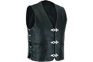 Mufimex Herren Lederweste Biker-Kutte Leder-Kutte Biker Rocker Karabiner Motorrad Leder Weste Motorradweste Clubweste schwarz seitliche Schnürung Gr. S - 4XL