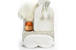SEASONAL STREET Regalo Mujer - Set Regalo Mujer Con Bolsa de Agua Caliente Blanco, Calcetines de Felpa, Vela de Lavanda, Máscara Para los Ojos