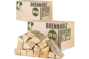 ‎KINGPOWER Buche Brennholz 25 cm Kaminholz 30, 60 oder 90kg für Kaminofen Lagerfeuer Feuerschale Ofen Grill Buchenholz kammergetrocknet ofenfertig Holzscheite Kingpower, Menge:60 kg