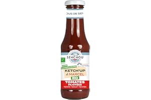 MARCEL SENCHOU Pur Ketchup Tomate BIO Sans Sucres Ajoutés - Accompagnement de Tapas, Grillades, Légumes - Sans Colorant et Additif - Vegan Friendly & Gluten Free - 360g, Bouteille en Verre 82% Recyclé - SENCHOU