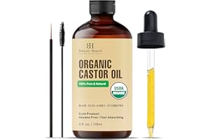 Botanic Hearth Castor Oil | Usda Certified Organic |100% Pure & Hexane Free | Cold Pressed | Growth For Eyelashes, Eyebrows, Hair | With Eyebrow & Eyelash Brush | 4Fl Oz