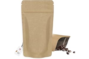 Elke-Plastic Standbodenbeutel Kraftpapier 130x225mm 100 Stk I für Inhalt 500ml I Kraftpapier 50g / AL7 / CPP60 I Beutel mit Druckverschluss I Aromaschutzverpackung I Standbodenbeutel Lebensmittel