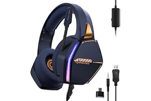 Oniverse - Auriculares para Juegos PS5 PS4 Switch 2 Xbox PC Mac con micrófono Ajustable, LED, Altavoces de 50 mm, Almohadillas de Tejido Transpirable - Auriculares estéreo con Cable Nebula Abyss Blue