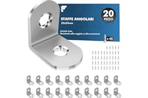 shinfly Staffe Angolari, 20 Pezzi, 20 x 20 mm Squadrette Angolari, Staffe Angolari Per Legno Di 90°, Staffe A L Con 40 Pezzi Di Viti, Per Mobili, Scaffali, Sedie In Legno, Tavoli