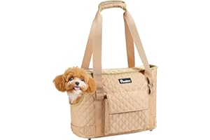 Pawaboo Sac de Transport pour Petits Chiens avec Pochette, Sac de Transport Léger pour Chiens et Chiots, Sac de Transports Souple pour Chiots, Chats et Lapins de Moins de 11 LBS, Kaki