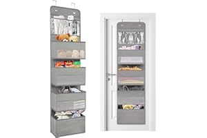 MUXItrabe Portaoggetti da Appendere Pieghevole Organizzatore Tessuto da Porta con 5 Grande Finestra Trasparente Multiuso Organizzatore da Porta e Parete per Cucina Bagno Vestiti(Grigio)