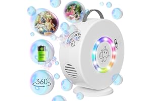 TACOPET Macchina per bolle a LED portatile con rotazione 90°/360°, ricaricabile, giocattolo per bambini da 3 a 5 anni, regalo per feste all'aperto e matrimoni