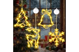 YKHSUAOU Weihnachtsdeko Fenster Beleuchtet, 10 LED Weihnachtsbeleuchtung Fenster, 4 PCS LED Saugnapf Weihnachten Lichter, Fenster Weihnachten mit Saugnäpfe für WeihnachtenDeko, Balkon, Party-Warmweiß
