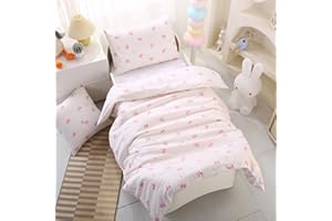 HMtideby Pink bowknot Toddler Kids Bedding Set for Girls, Cot Bed Duvet Cover with Pillowcase, 2 pcs, 120 x 150 cm