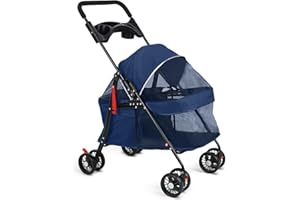 DIOWEWEA 2in1 Hundewagen, Hundebuggy mit 1 Getränkehaltern, Hundebox Transporttasche Faltbar klappbar mit Feststellbremse, Bollerwagen für Hunde, 48 cm * 68 cm * 95cm (Blau)