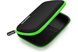 deleyCON Hard Disk Case HDD Case - For 2.5" Inch Hard Drives and SSD - Robust & Shockproof - 2 Inner Compartment Mesh Bags - Black/Green