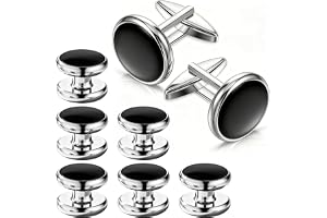 GAZIL Manschettknappar och studs-set för män, 8 delar, klassiska manschettknappar i rostfritt stål, för affärsmöten, bröllop och ceremoni, elegant herrsmycken, present