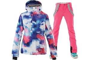 ALSOGO Damski kombinezon narciarski, 2-częściowy kombinezon śniegowy, 10 000 mm słupa wody, kurtka narciarska i spodnie narciarskie, zestaw oddychający, na szelkach, wiatroszczelne spodnie śniegowe ze